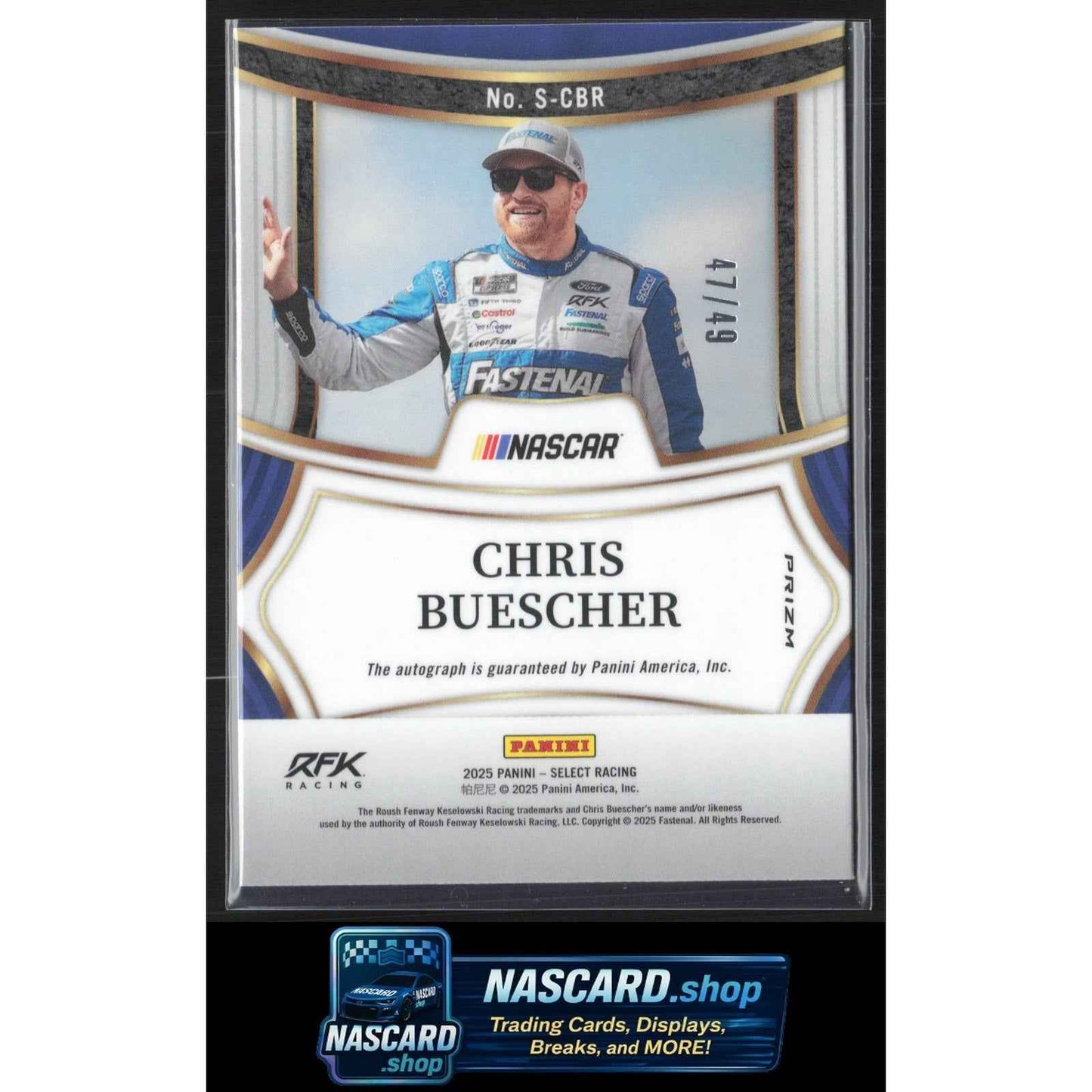 2025 Panini Select #S-CBR Chris Buescher Signatures Purple Prizms #/49