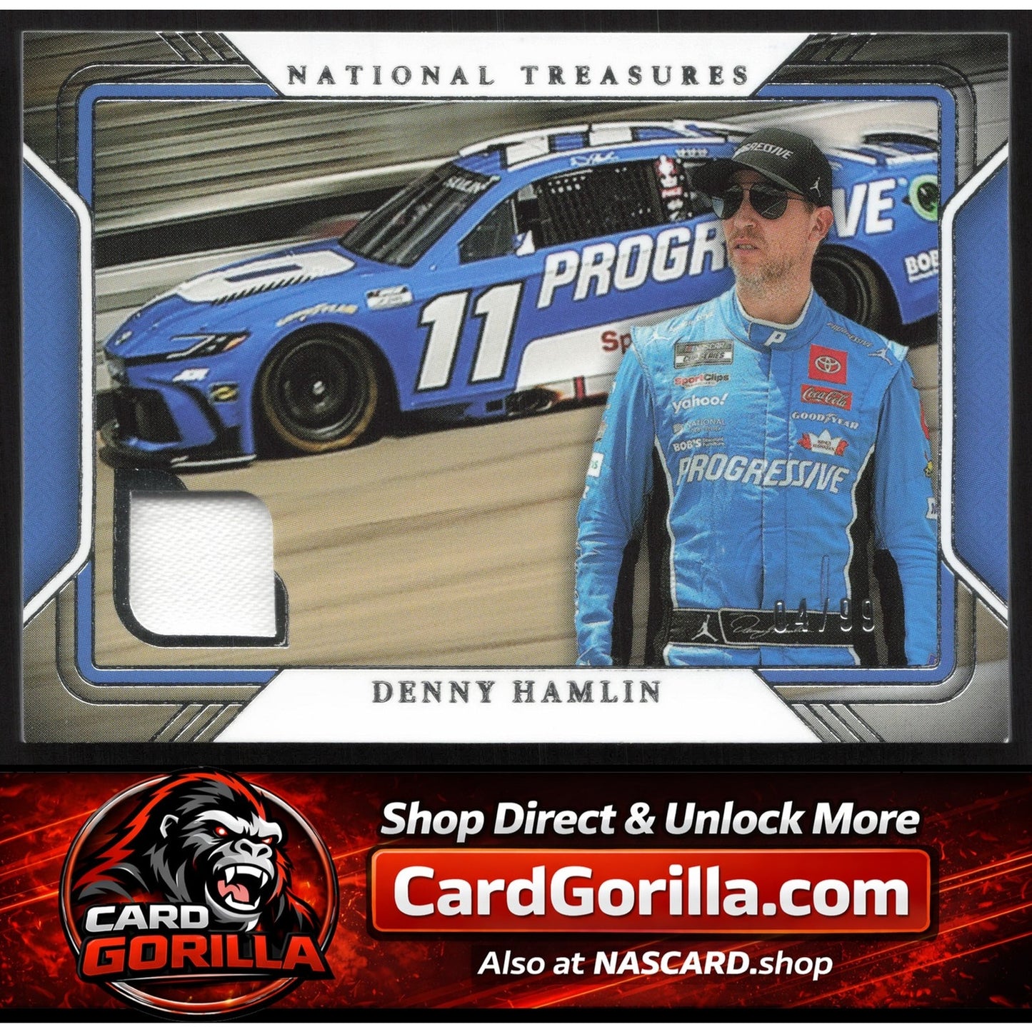 2025 Panini National Treasures #TG-DHN Denny Hamlin Track Gear #/99