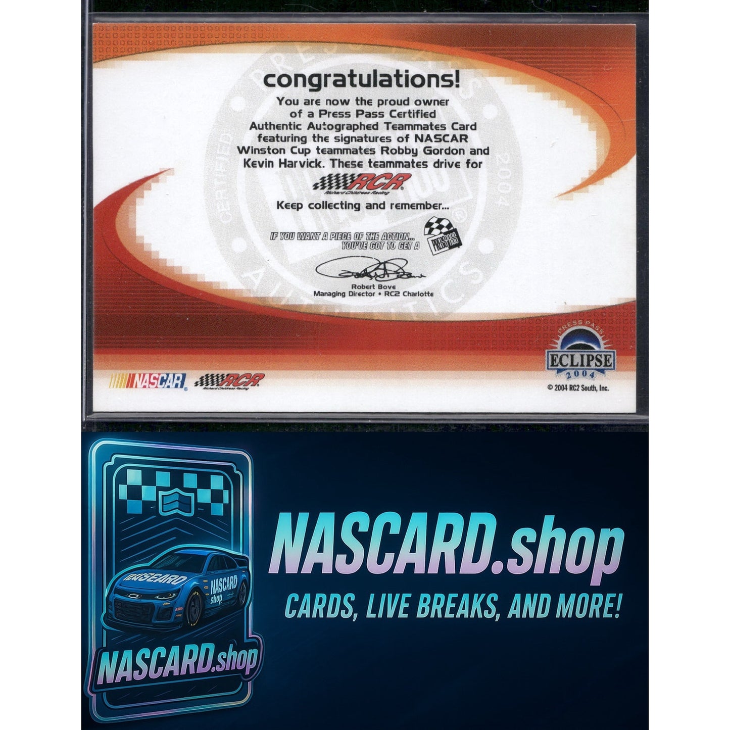 2004 Press Pass Eclipse Robby Gordon / Kevin Harvick Teammates Autographs #/25 - NASCARD.shop