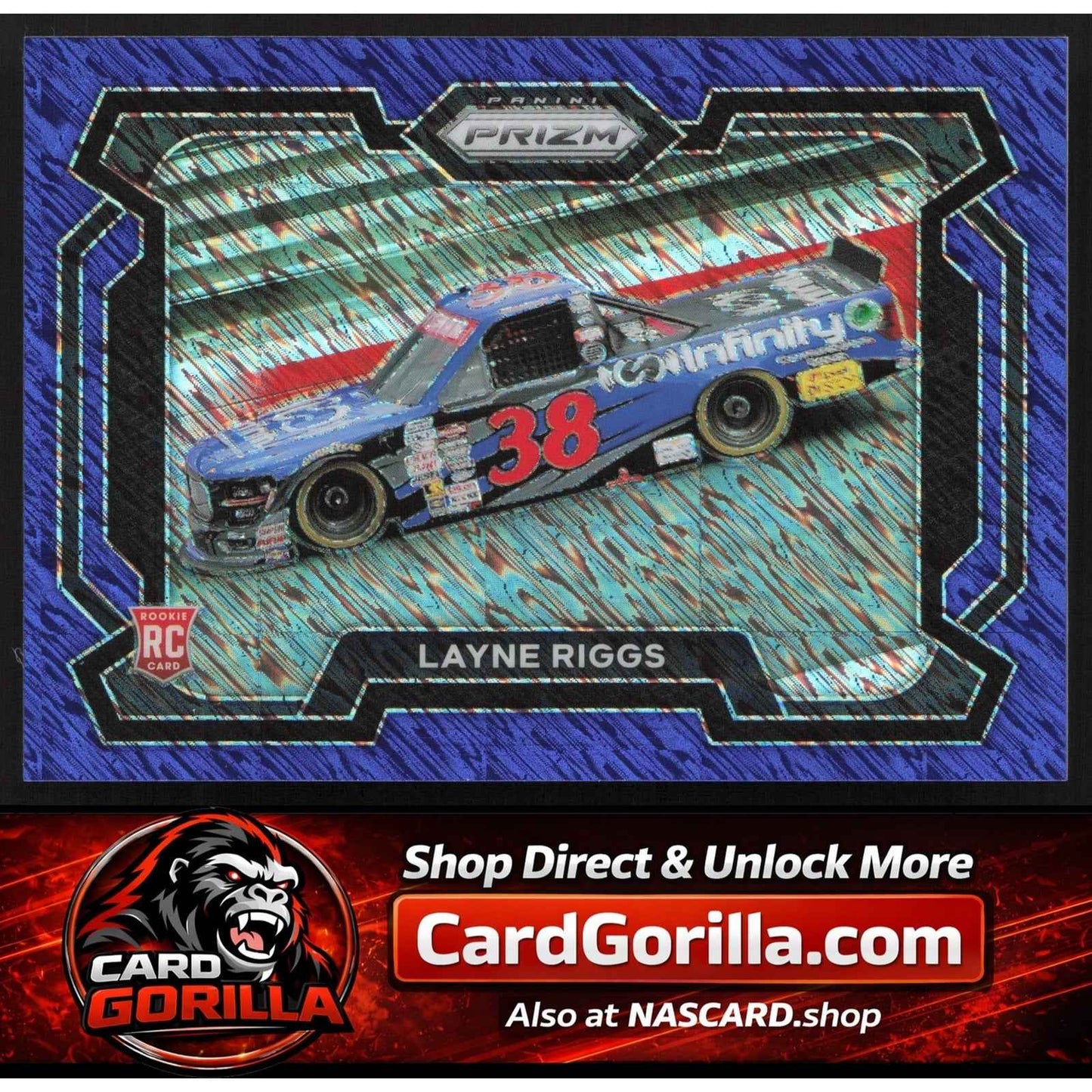 2024 Panini Prizm Rides #32 Layne Riggs Blue Shimmer #03/10 RC