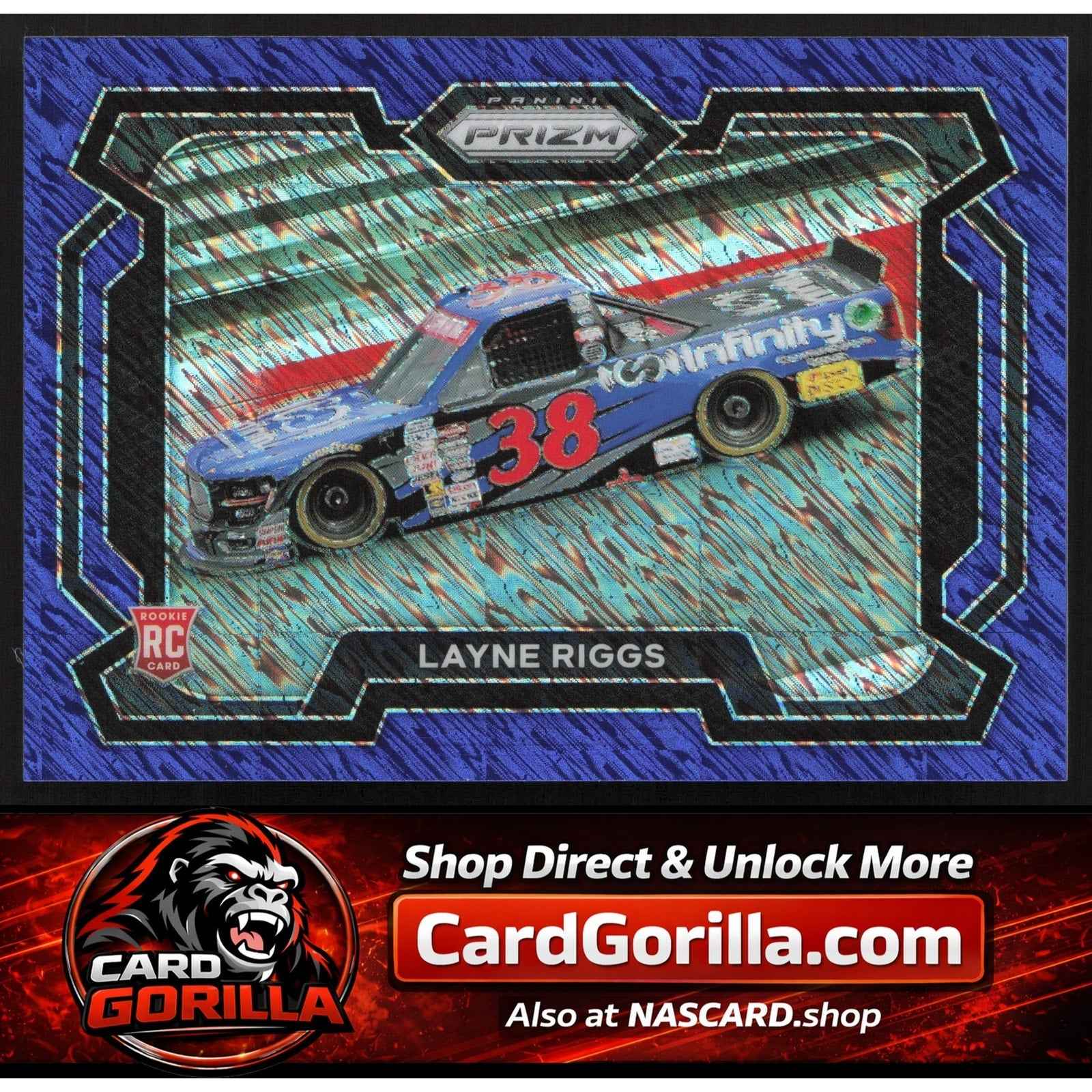 2024 Panini Prizm Rides #32 Layne Riggs Blue Shimmer #03/10 RC