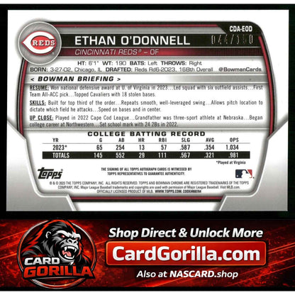 2023 Bowman Draft Ethan O'Donnell Chrome Prospect Autographs Blue Refractor /150