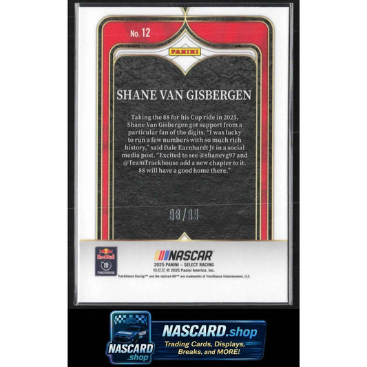 2025 Panini Select #12 Shane Van Gisbergen Select Numbers Red Prizms #/99
