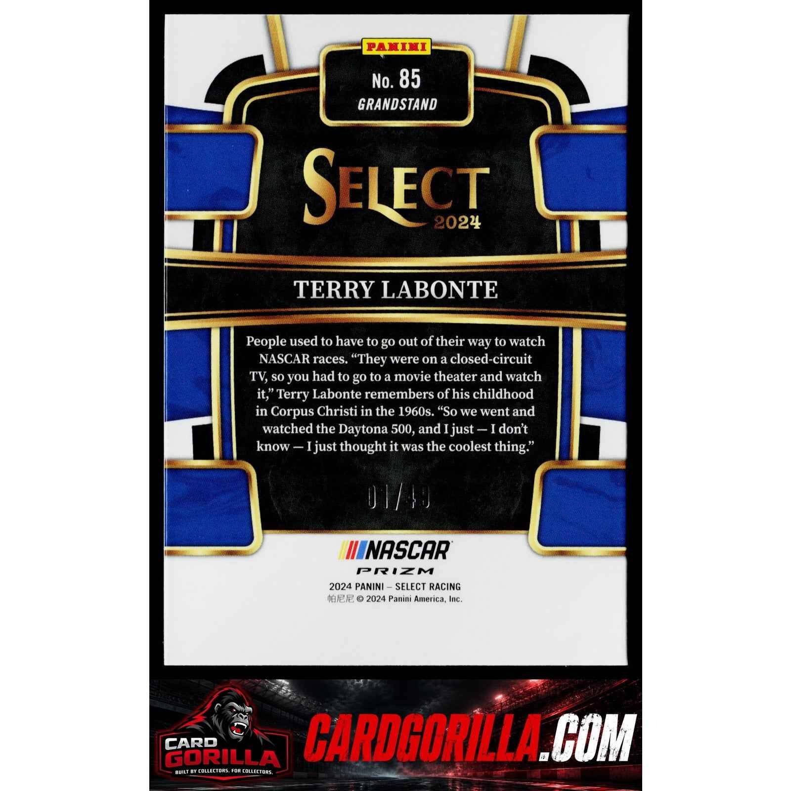 2024 Panini Select #85 Terry Labonte Black and Blue Prizms #/49