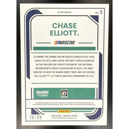 2026 Panini Donruss NASCAR Racing Chase Elliott #5 Optic Carolina Blue Wave /99