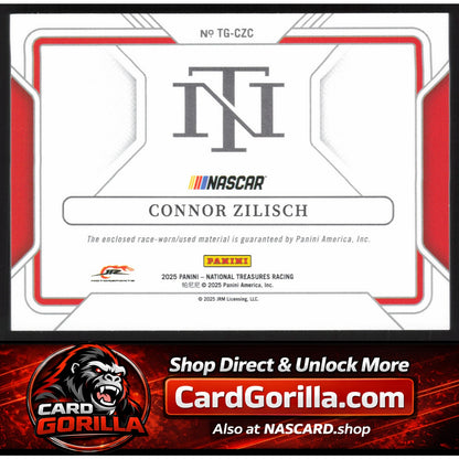 2025 Panini National Treasures #TG-CZC Connor Zilisch Track Gear #/99