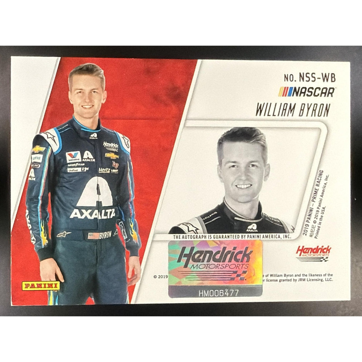 2019 Panini Prime William Byron NASCAR Shadowbox Signatures Team Owner 1/1