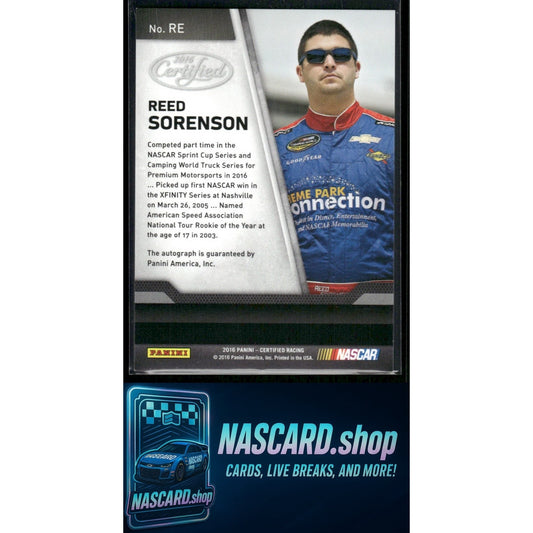 2016 Panini Certified #RE Reed Sorenson Certified Signatures #/135