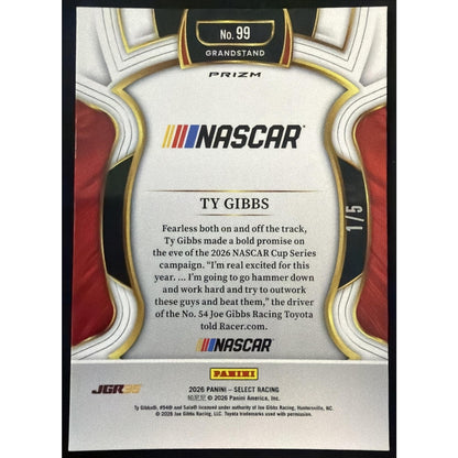 2026 Panini Select NASCAR Ty Gibbs #99 Grandstand Green Prizms 1/5