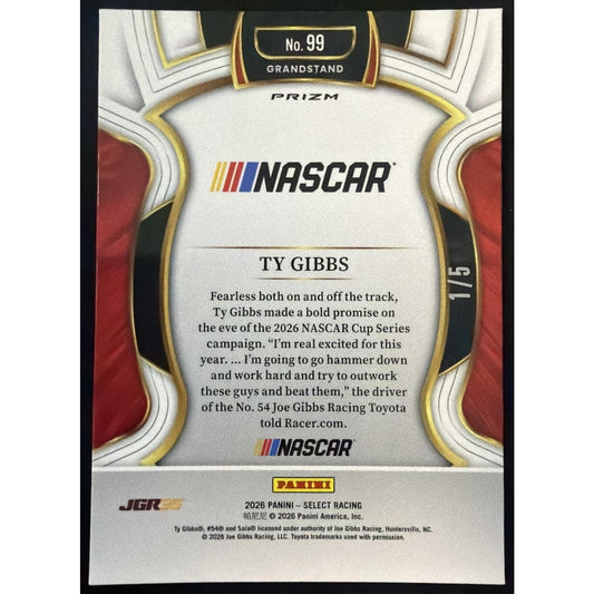 2026 Panini Select NASCAR Ty Gibbs #99 Grandstand Green Prizms 1/5
