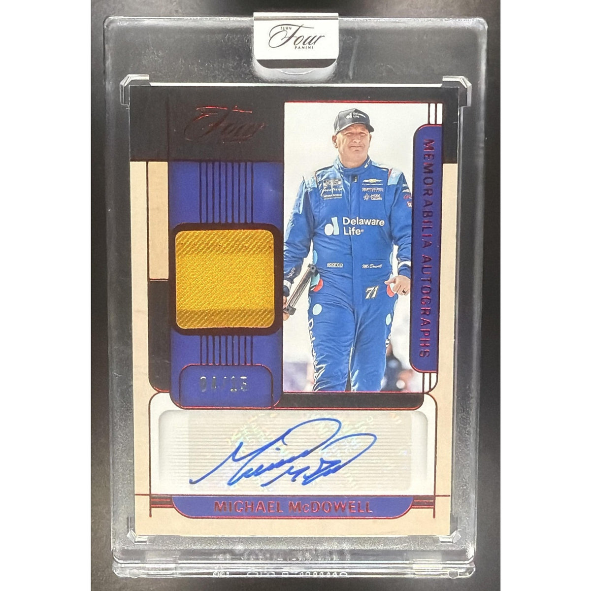 2026 Panini Turn Four Racing Michael McDowell #MA-MMD Memorabilia Auto Red /15