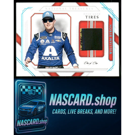 2021 National Treasures William Byron Race Used Tires Prime Platinum Blue #1/1 - NASCARD.shop