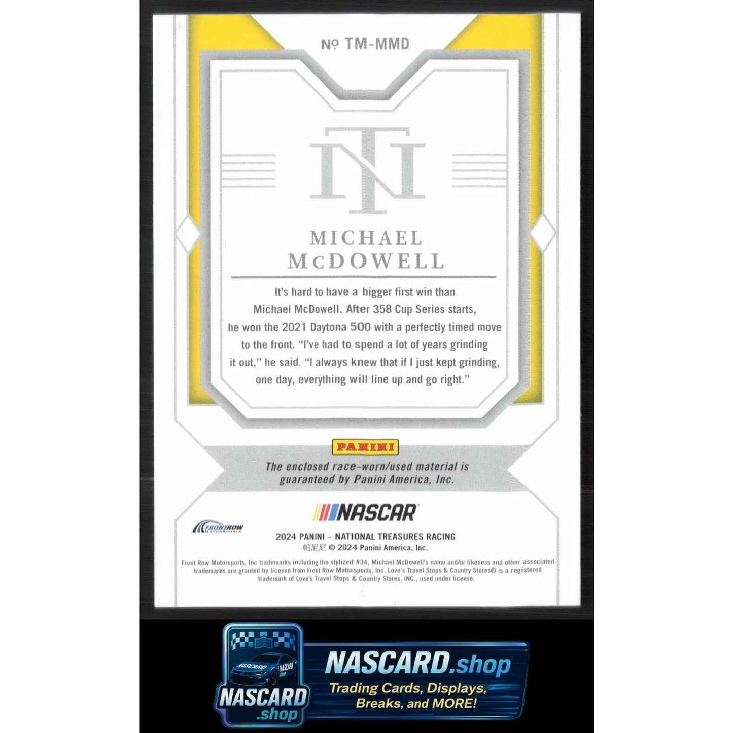 2024 Panini National Treasures #TM-MMD Michael McDowell Timeline Materials #/99