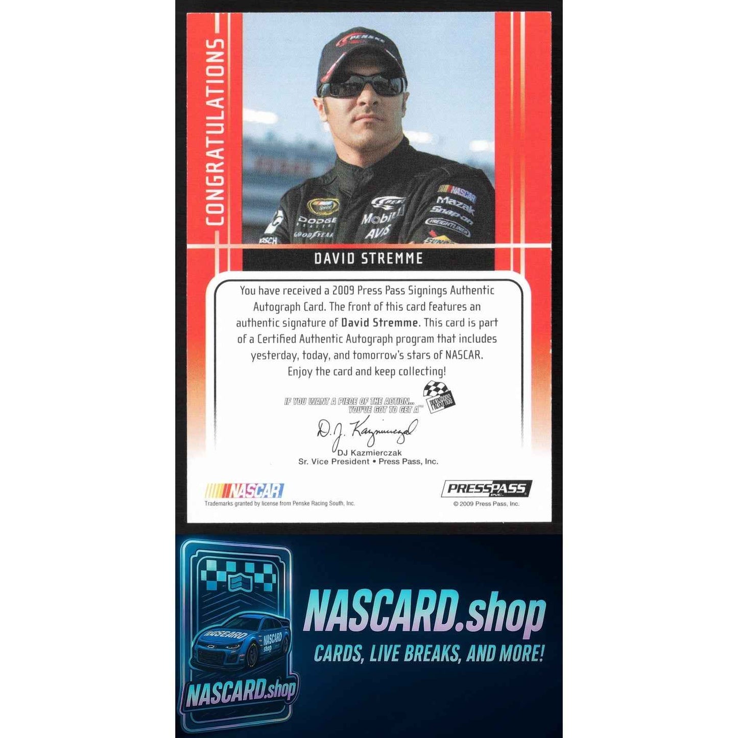 2009 Press Pass #NNO David Stremme Signings Gold