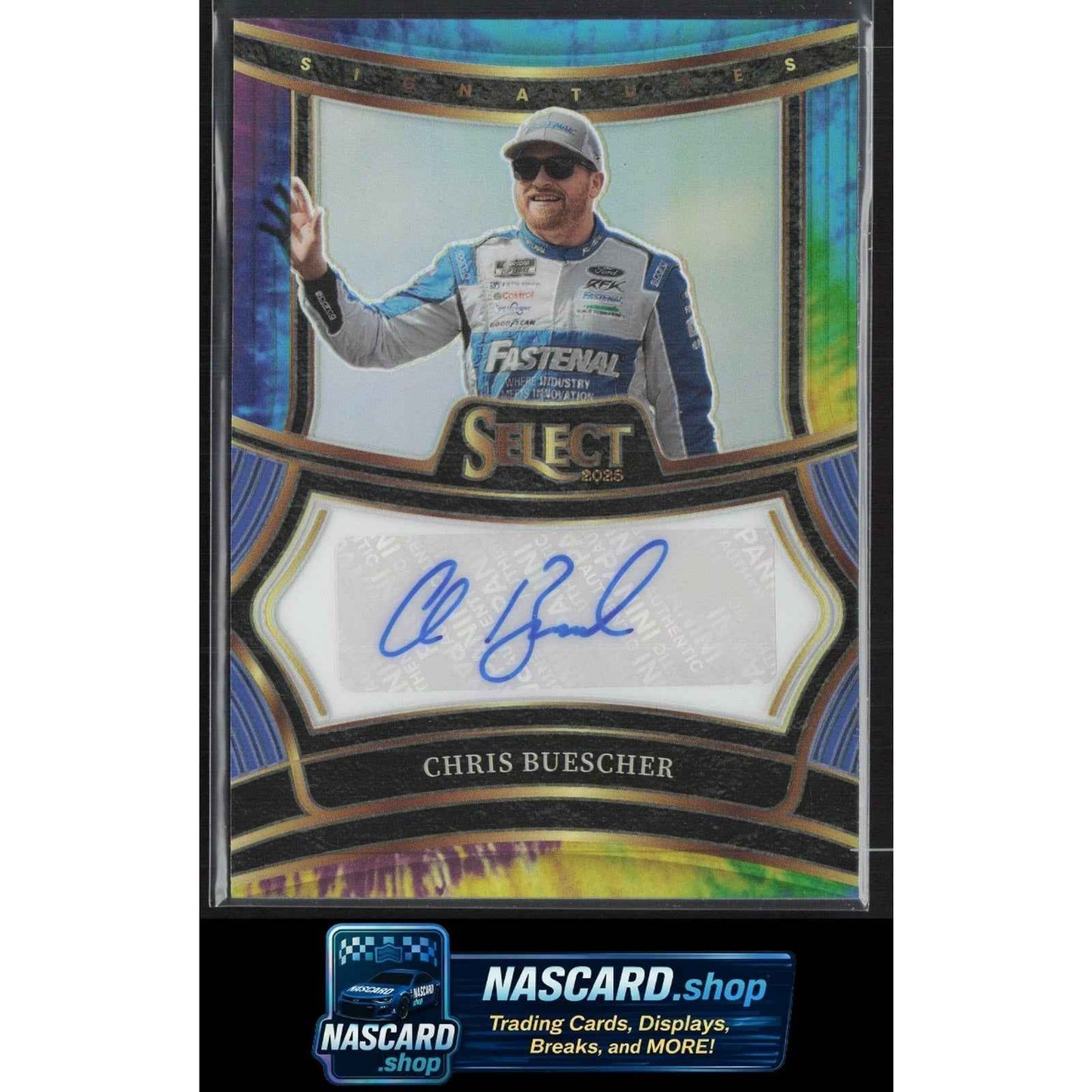 2025 Panini Select #S-CBR Chris Buescher Signatures Tie-Dye Prizms #/25