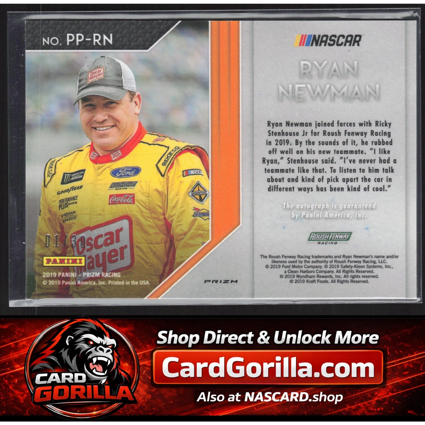 2019 Panini Prizm #PP-RN Ryan Newman Patented Pennmanship Blue Prizm #/30