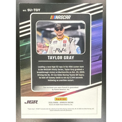 2026 Panini Donruss NASCAR Racing Taylor Gray #18 Suited Up Swatches Gold /10