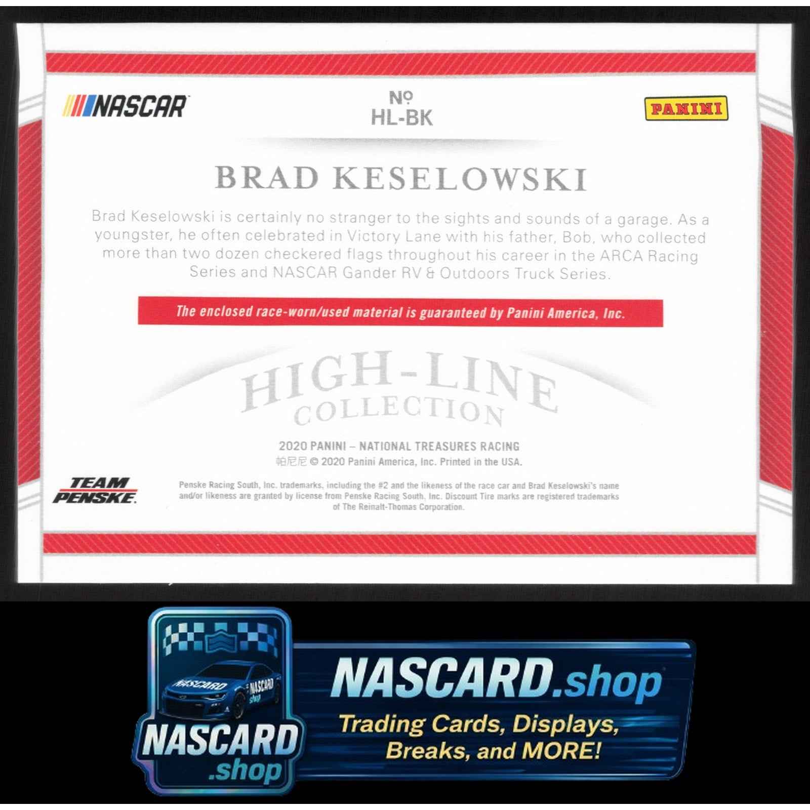 2020 National Treasures Brad Keselowski High-Line Collection Holo Silver #/15