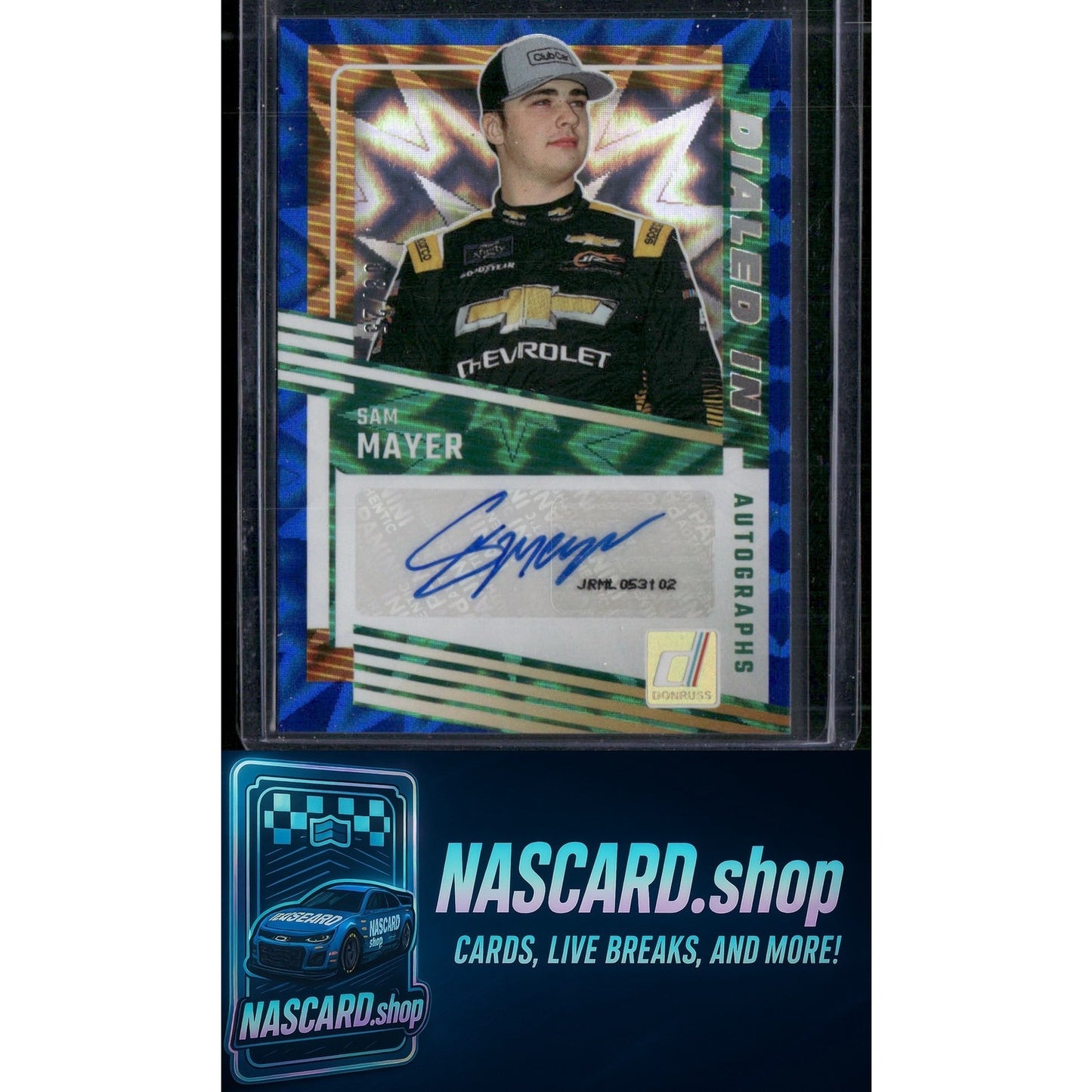 2025 Donruss #DIA-SMR Sam Mayer Dialed In Autographs Blue Xplosion #/25 - Card Gorilla