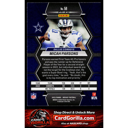 2023 Panini Mosaic #58 Micah Parsons Genesis Mosaic Prizm