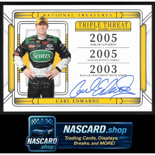 2025 Panini National Treasures #TTS-CES Carl Edwards Triple Threat Signers #/99