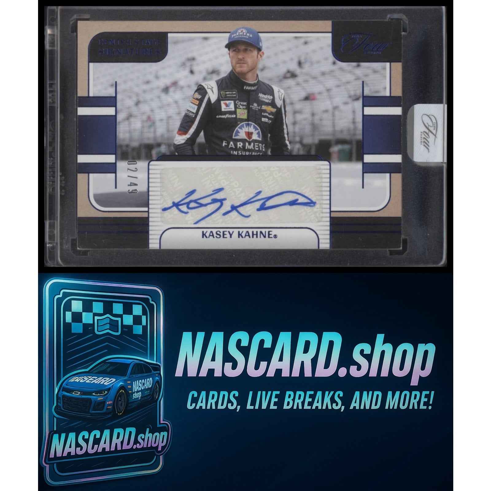 2025 Panini Turn Four #CSS-KKN Kasey Kahne Center Stage Signatures Blue #/49