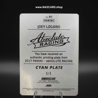 2017 Panini Absolute - #80 Printing Plate Cyan Joey Logano 1/1 - NASCARD.shop