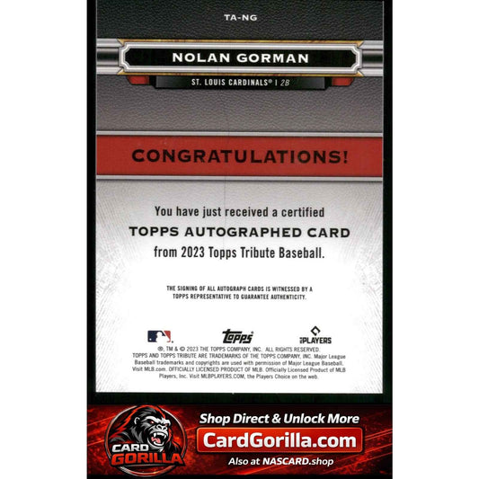 2023 Topps Tribute #TA-NG Nolan Gorman Tribute Autographs Gold RC #/75