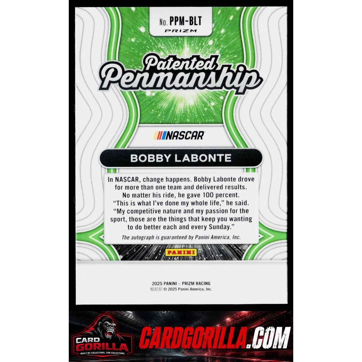 2025 Panini Prizm #PPM-BLT Bobby Labonte Patented Penmanship Autographs