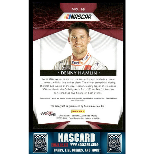 2021 Panini Chronicles - Limited Denny Hamlin #16 Gold Autographs /10 (AU) - NASCARD.shop