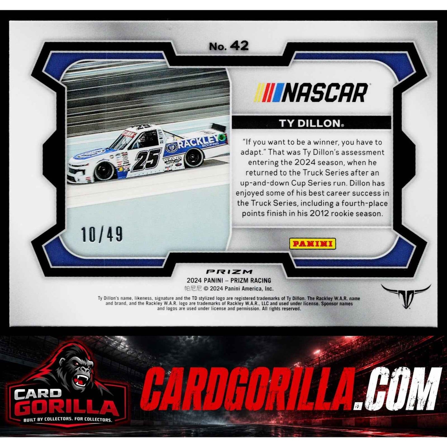 2024 Panini Prizm #42 Ty Dillon Carolina Blue #/49