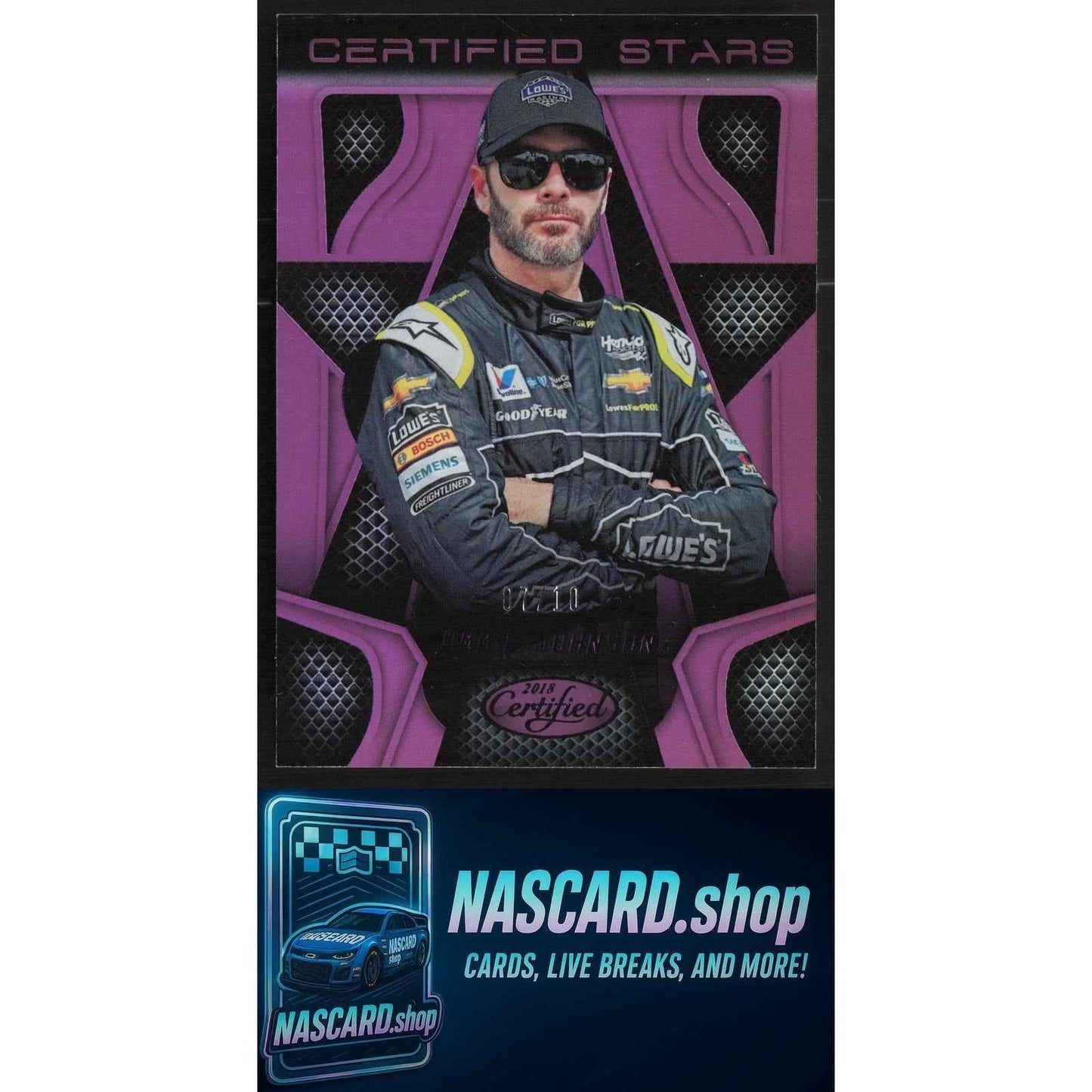 2018 Panini Certified #CS18 Jimmie Johnson Certified Stars Mirror Purple #/10