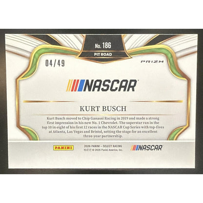 2026 Panini Select NASCAR Kurt Busch #186 Set - Pit Road Orange Prizms 4/49