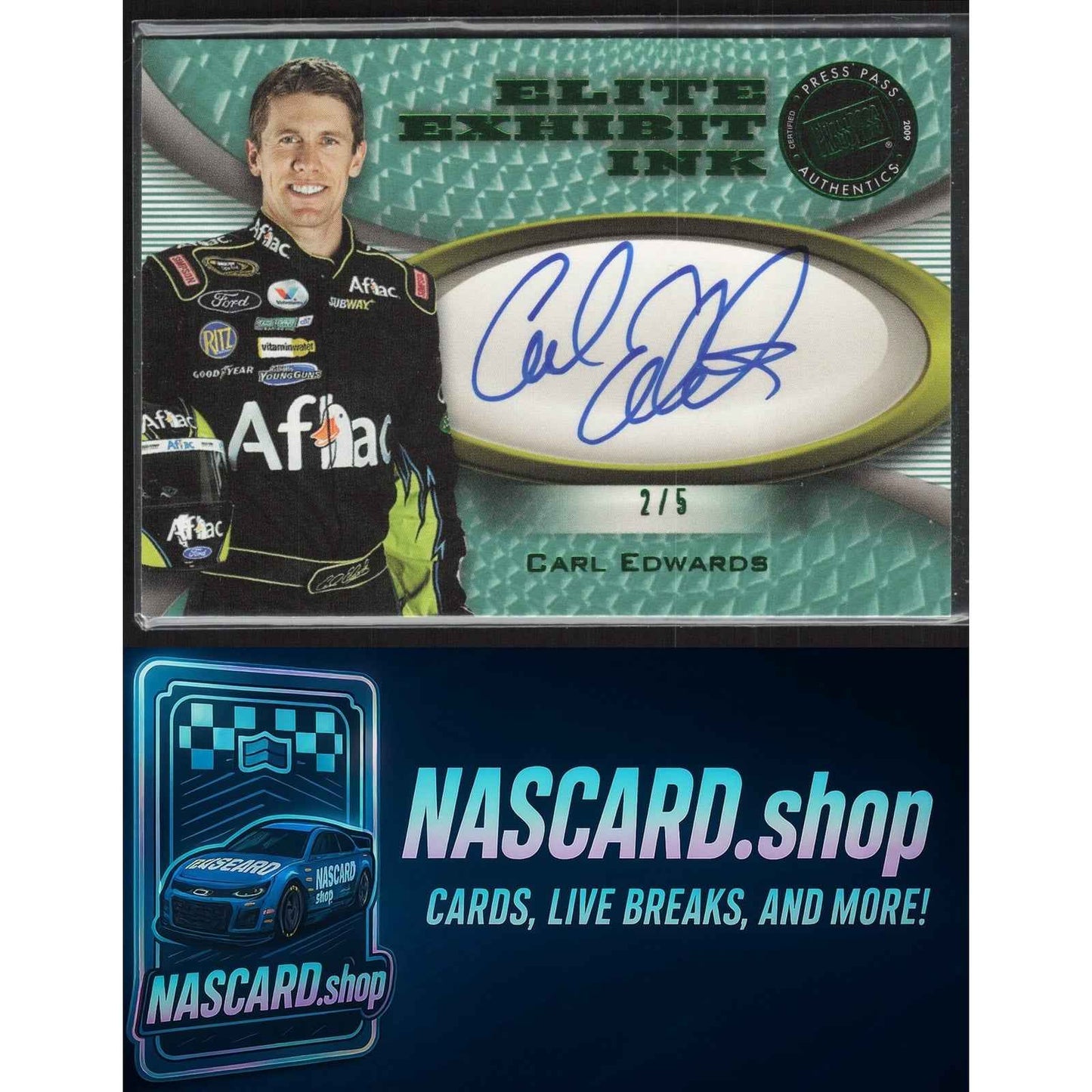 2009 Press Pass Showcase #NNO Carl Edwards Elite Exhibit Ink Green #/5
