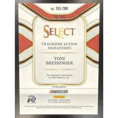 2026 Select NASCAR Toni Breidinger Trackside Action Signatures Blue Prizms /99