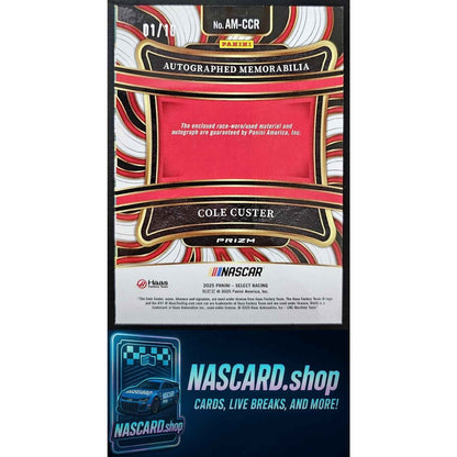 2025 Panini Select #AM-CCR Cole Custer Autographed Memorabilia Gold Prizms #/10