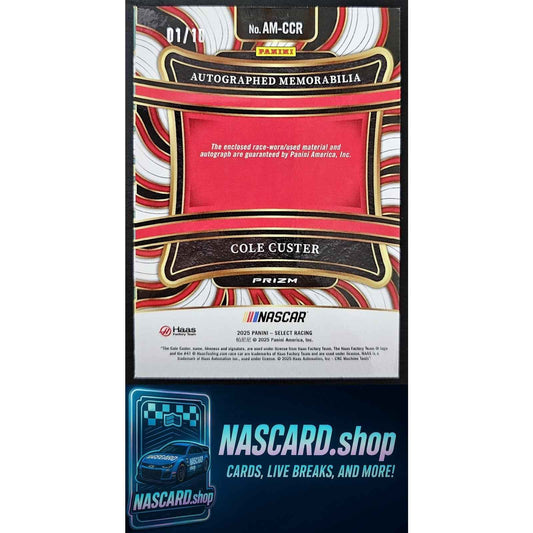 2025 Panini Select #AM-CCR Cole Custer Autographed Memorabilia Gold Prizms #/10