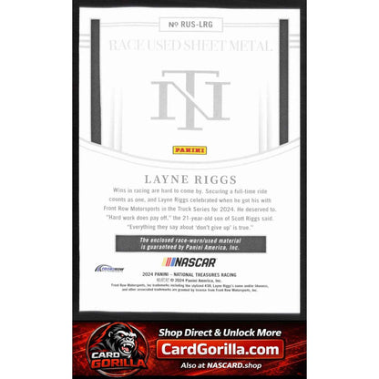 2024 Panini National Treasures #RUS-LRG Layne Riggs Race Used Sheet Metal #/99