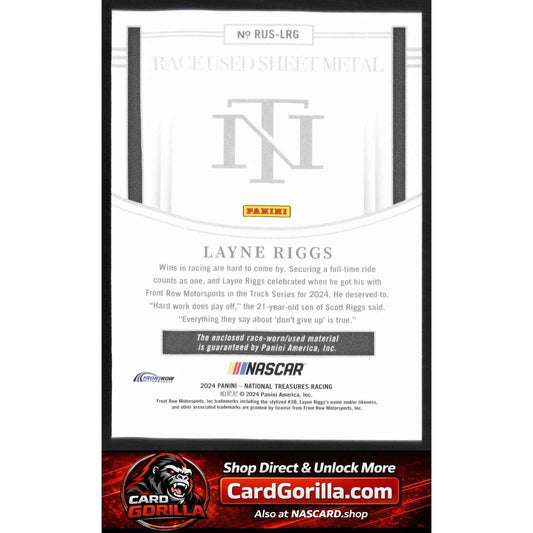2024 Panini National Treasures #RUS-LRG Layne Riggs Race Used Sheet Metal #/99