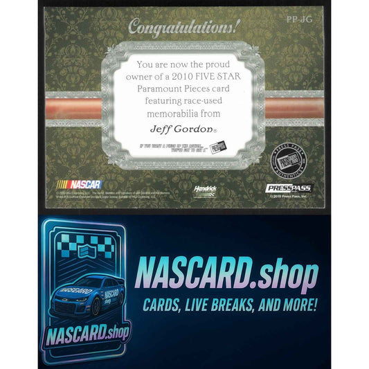 2010 Press Pass Five Star #PP-JG Jeff Gordon Paramount Pieces Aluminum #/25