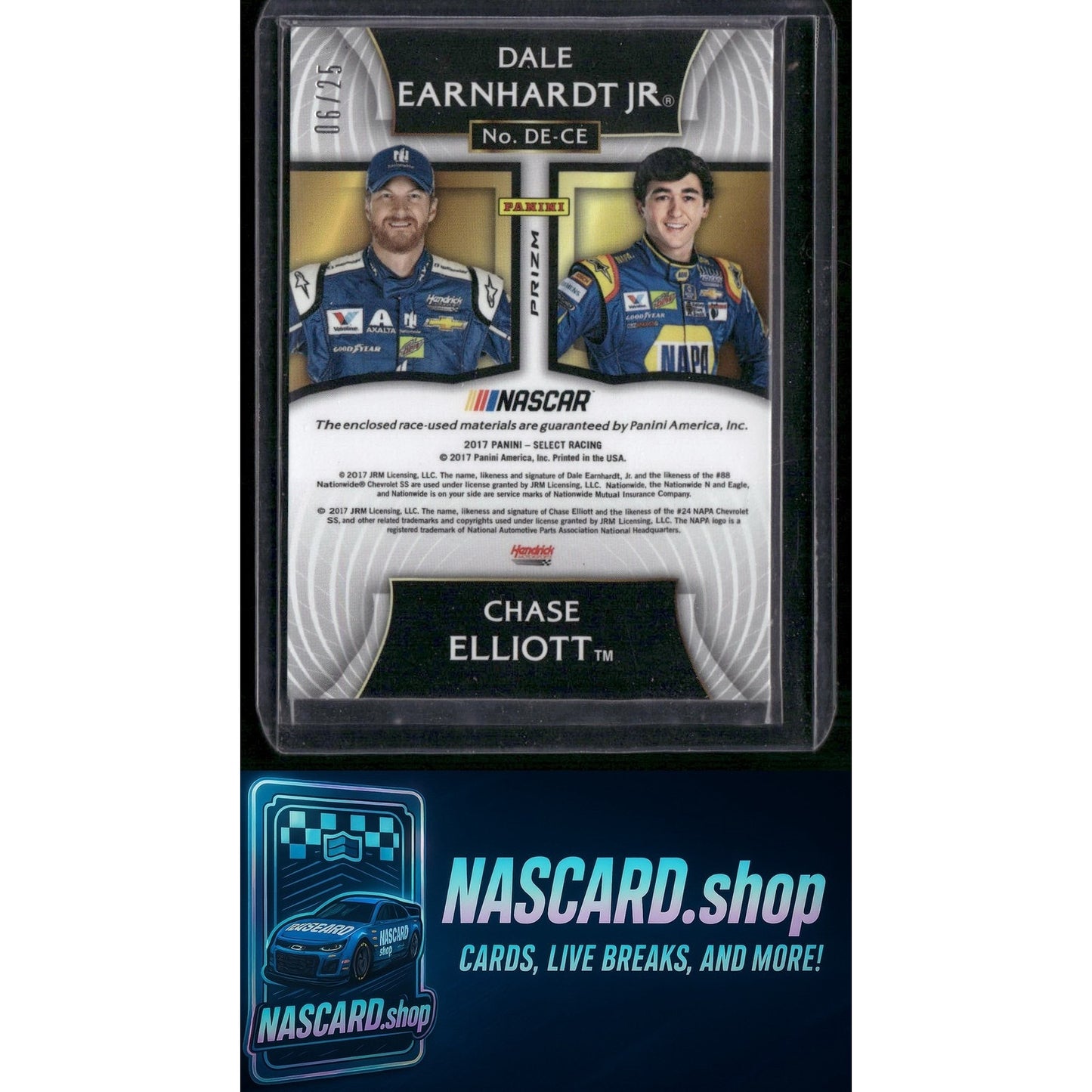 2017 Panini Select Dale Earnhardt Jr Chase Elliott Select Pairs Red Prizms #/25 - Card Gorilla