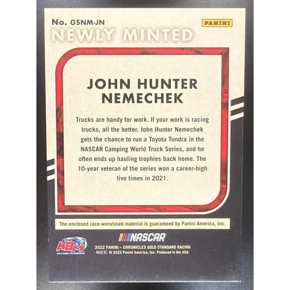 2022 Chronicles John Hunter Nemechek Gold Standard Newly Minted Memorabilia
