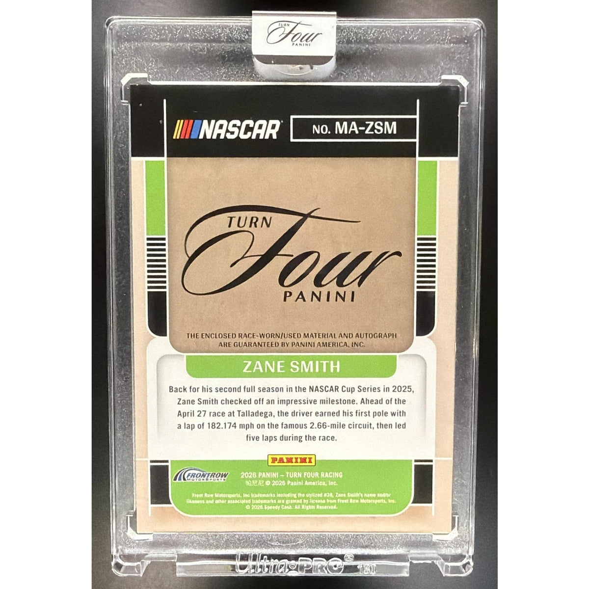 2026 Panini Turn Four Racing Zane Smith #MA-ZSM Memorabilia Auto Blue 4/25 MEM