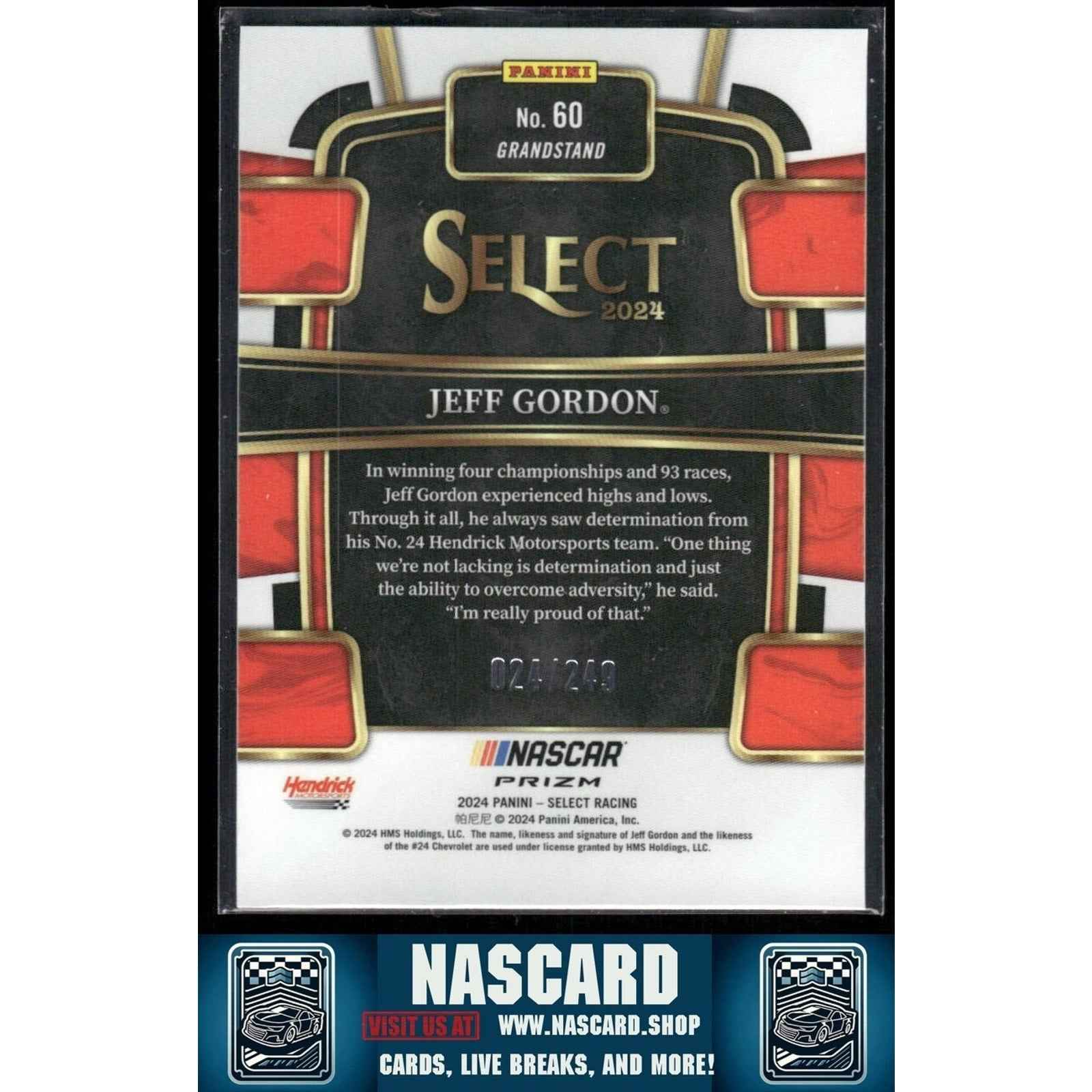 2024 Panini Select Grandstand Red and Blue Prizm Jeff Gordon #60 024/249 - NASCARD.shop
