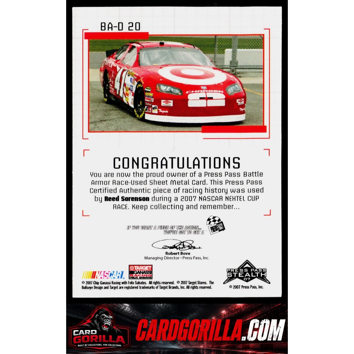 2007 Press Pass Stealth #BA-D 20 Reed Sorenson Battle Armor Drivers #/150