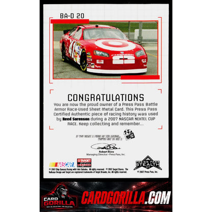 2007 Press Pass Stealth #BA-D 20 Reed Sorenson Battle Armor Drivers #/150