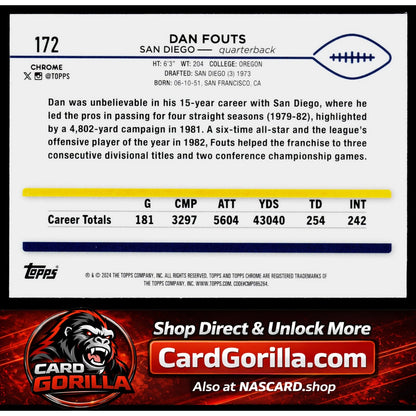 2024 Topps Chrome #172 Dan Fouts Purple Speckle Refractor #/275