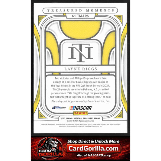 2025 Panini National Treasures #TM-LRS Layne Riggs Treasured Moments #/99
