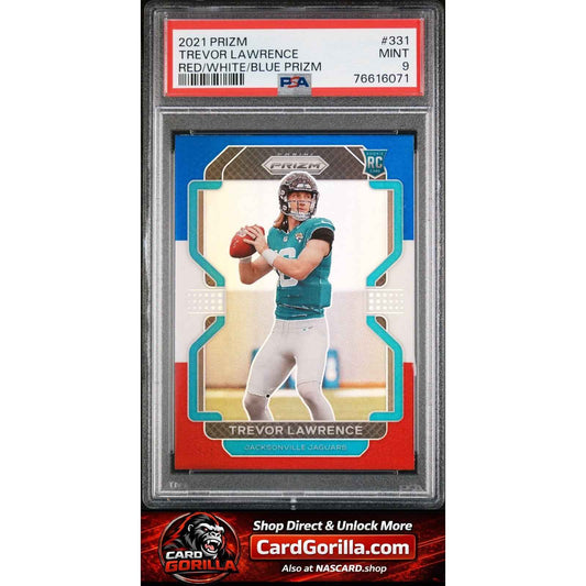 2021 Panini Prizm #331 Trevor Lawrence Red/White/Blue Prizm RC PSA 9