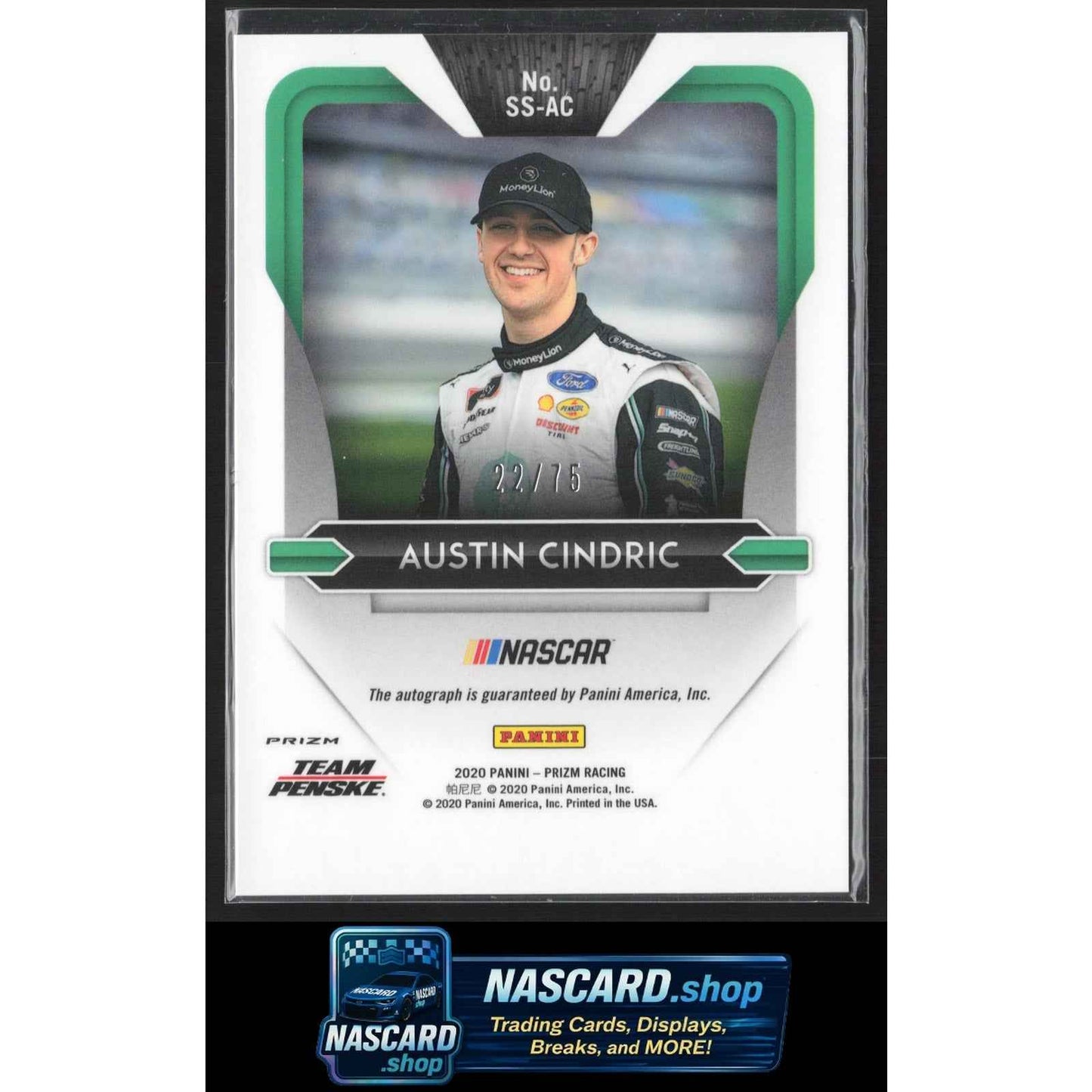 2020 Panini Prizm #SS-AC Austin Cindric Signing Sessions Green Scope #/75